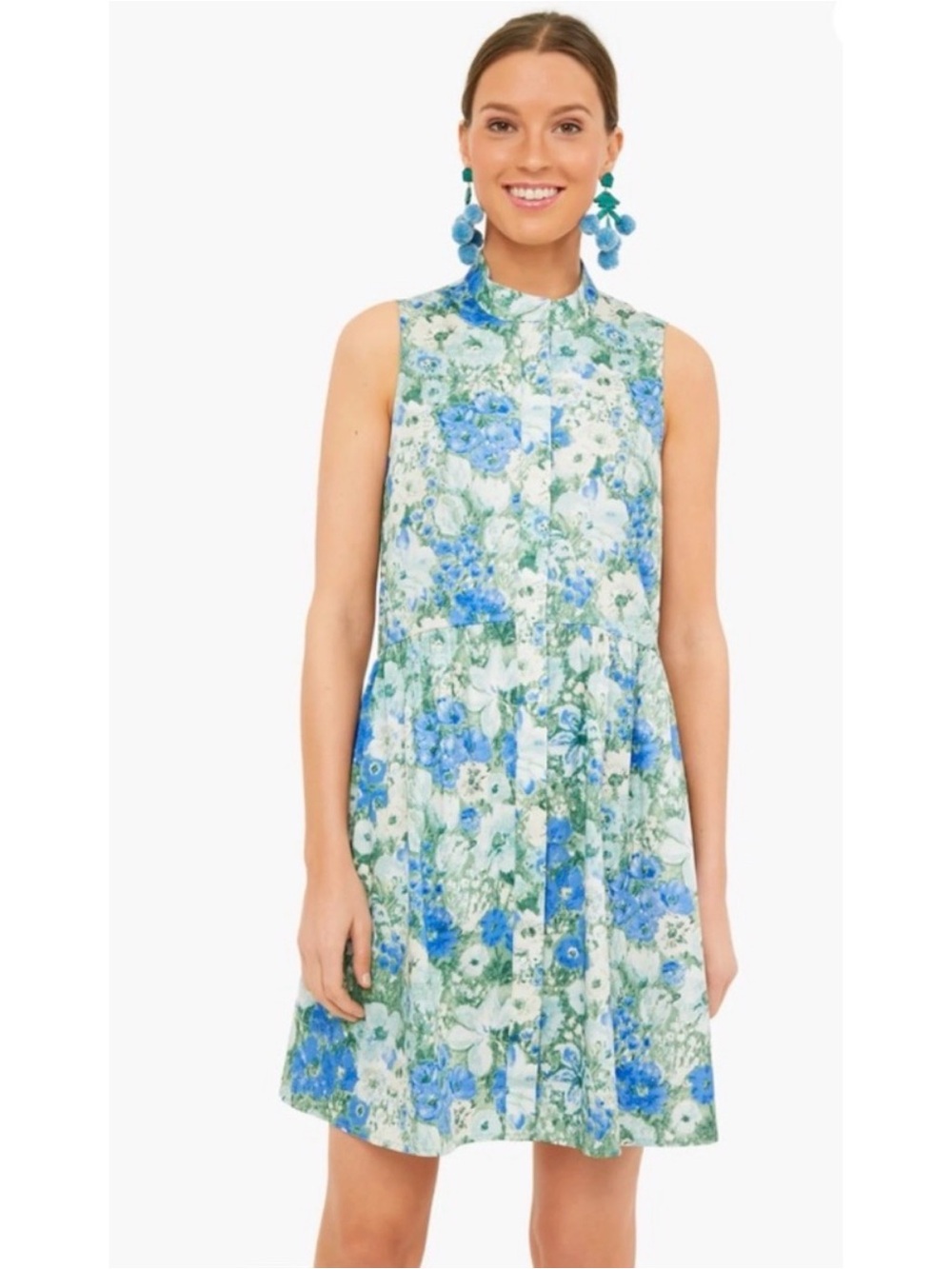 Tuckernuck Jardin De Fleurs Royal Shirt Dress Blue Floral Sleeveless Medium M